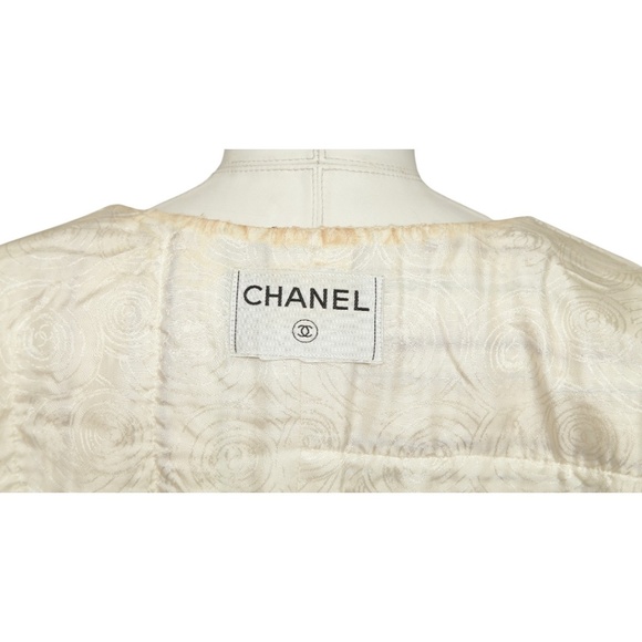 CHANEL Striped Tweed Jacket Blazer Ivory Cropped 3/4 Sleeve Chain Sz XS VINTAGE - Picture 9 of 9